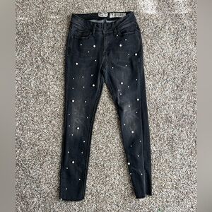 Indigo Rein Faux Pearl Front Skinny Fit Ankle Jeans